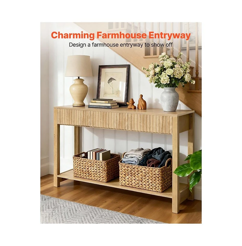 Slickblue Wooden Entryway Console Table with Drawers, Bottom Storage Shelf, Behind Couch Table for Home Decor