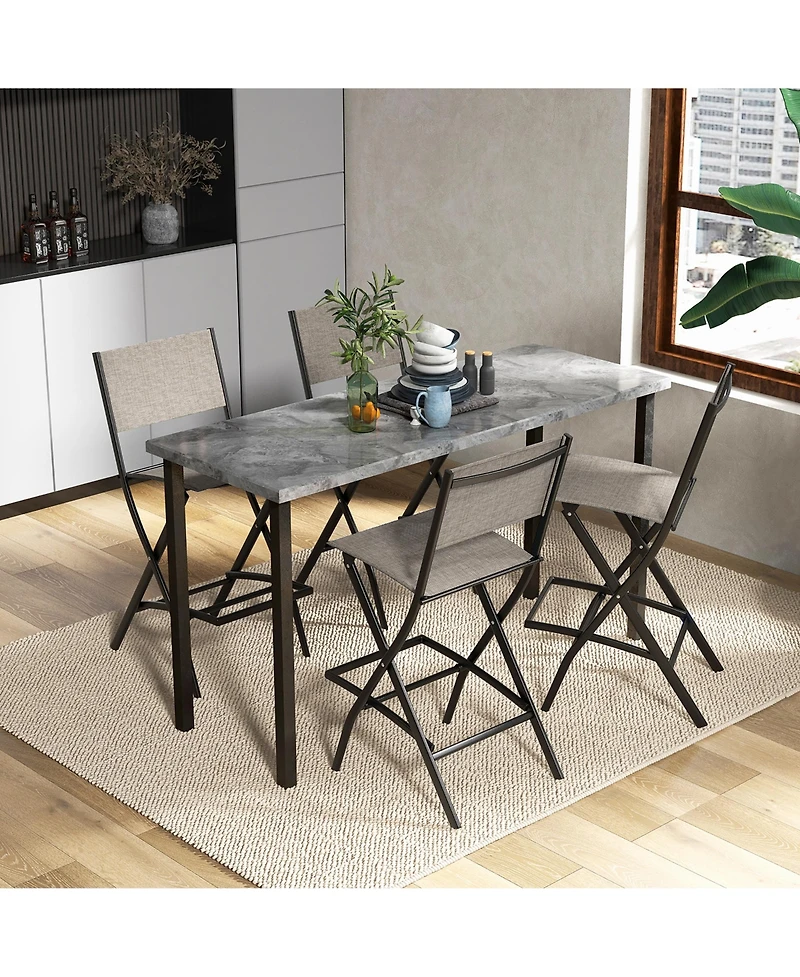 Gymax Set of 6 Folding Bar Stools Patio Sling Chairs with Backrest Humanized Footrest Coffee