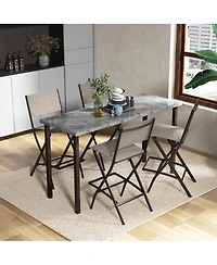 Gymax Set of 6 Folding Bar Stools Patio Sling Chairs with Backrest Humanized Footrest Coffee