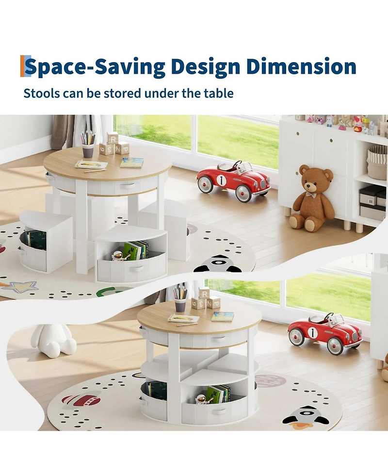 homfan 5-Piece Kids Table and Chair Set, Round Nesting Toddler Activity Table, Play Art Craft Reading Table for Children