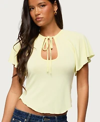 Edikted Women's Roye Keyhole Tie-Front Flutter Top