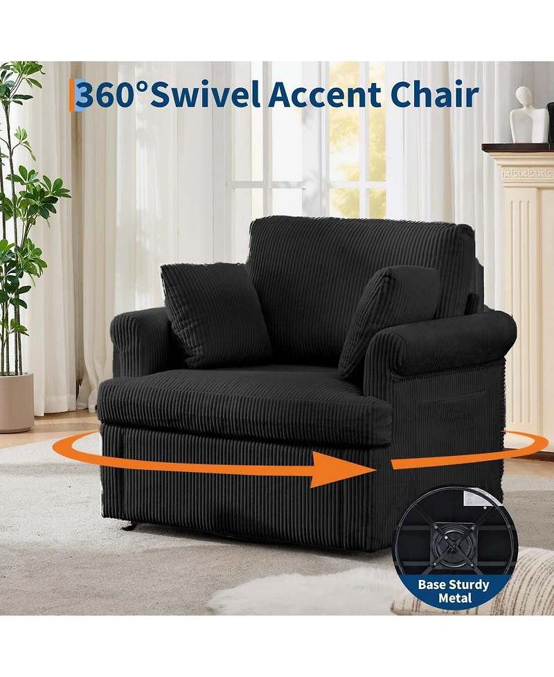 homfan Mid Century 360 degrees Swivel Armchair with 2 Pillows,Modern Chair Corduroy Ergonomic Lounge Reading Chairs