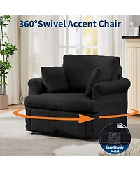 homfan Mid Century 360 degrees Swivel Armchair with 2 Pillows,Modern Chair Corduroy Ergonomic Lounge Reading Chairs
