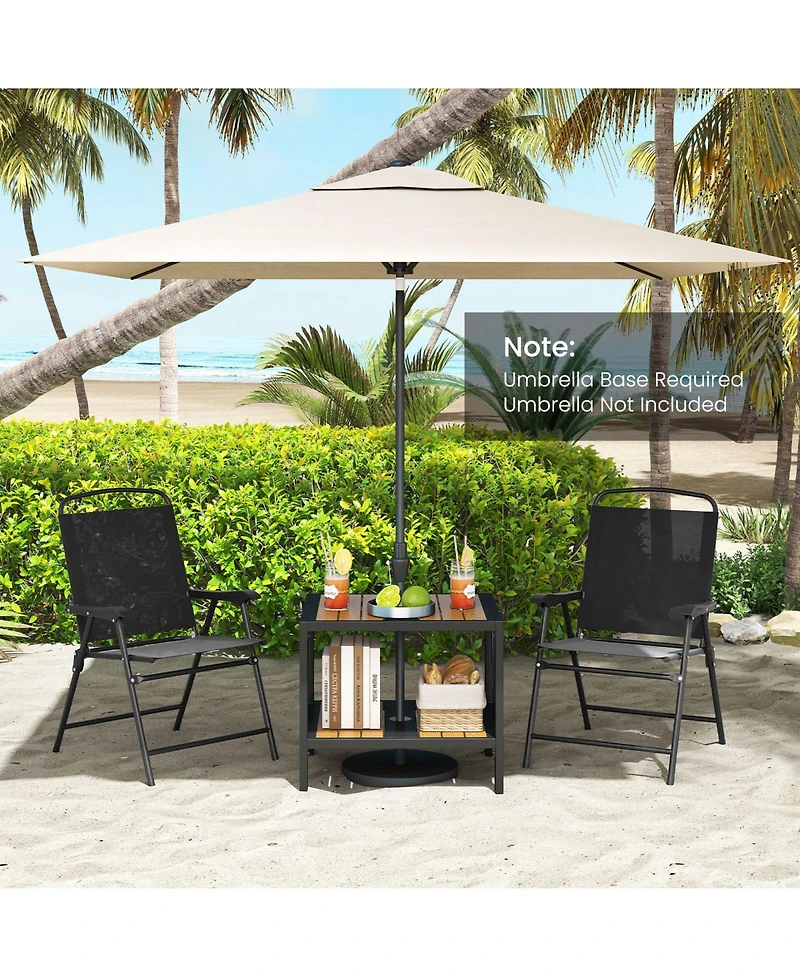 Gymax Outdoor Side Table 2-Tier Coffee End Table w/ 1.57'' Umbrella Hole Storage Shelf