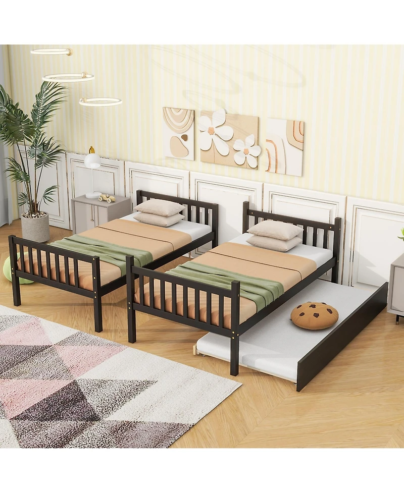 Sailvan Bunk Bed Twin Over Twin, Convertible with Ladder and Safety Guardrails, Rubber Wood