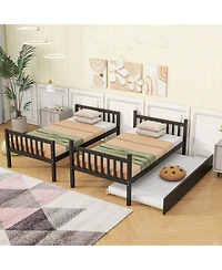 Sailvan Bunk Bed Twin Over Twin, Convertible with Ladder and Safety Guardrails, Rubber Wood