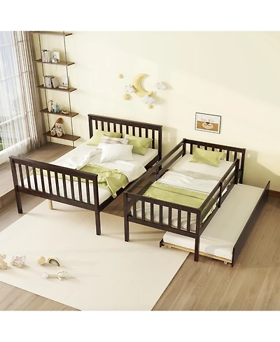 Sailvan Bunk Bed Twin Over with Convertible Ladder and Guardrail,