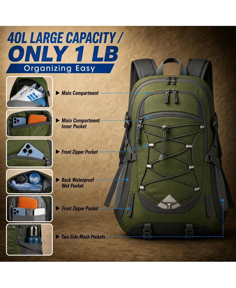 Piscifun 40L Lightweight Packable Waterproof Hiking Backpack Camping Travel Daypack