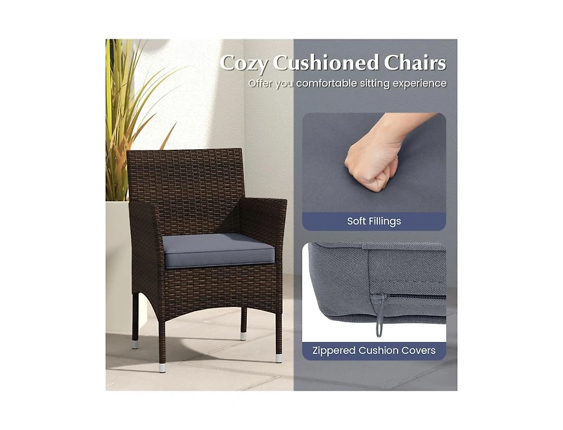 Boyel Living 3 Pieces Outdoor Conversation Set with Cushioned Seat and Glass Tabletop