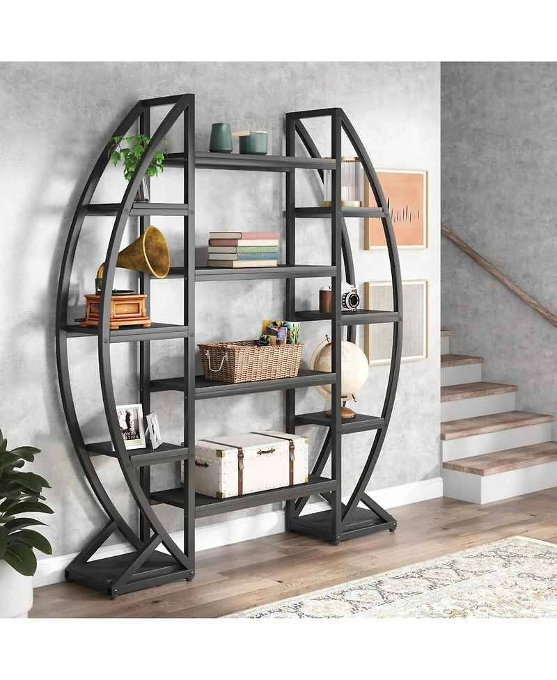 Tribesigns 5-Tier Oval Bookshelf with Industrial Frame