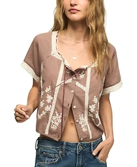 Lucky Brand Women's Square Neck Short-Sleeve Embroidered Top