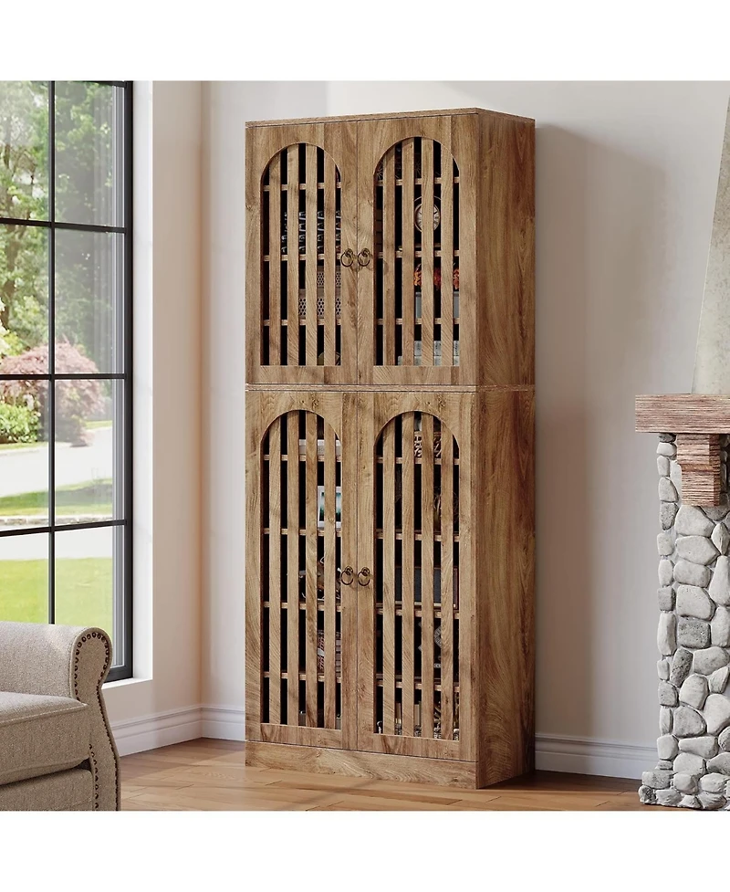 Tribesigns 70.86" Tall Bookcase with 4 Slatted Doors: 9-tier Farmhouse Bookshelf with Storage Shelves Cabinet for Home Office, Living Room