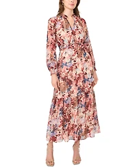 Msk Women's Floral Long-Sleeve V-Neck Maxi Dress