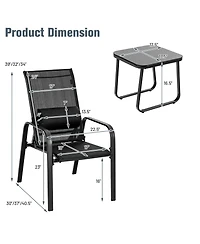 Gymax 3Piece Outdoor Bistro Set Patio Conversation with Adjustable Backrest