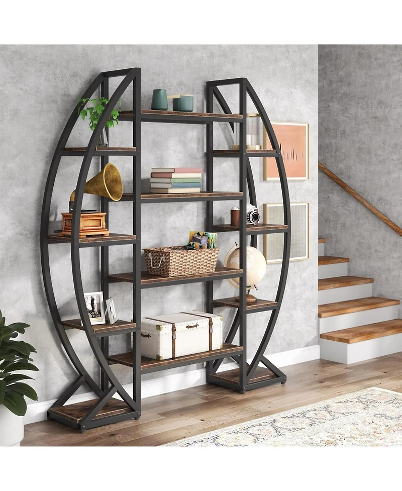 Tribesigns 5-Tier Oval Bookshelf with Industrial Frame