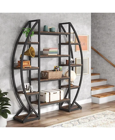 Tribesigns 5-Tier Oval Bookshelf with Industrial Frame