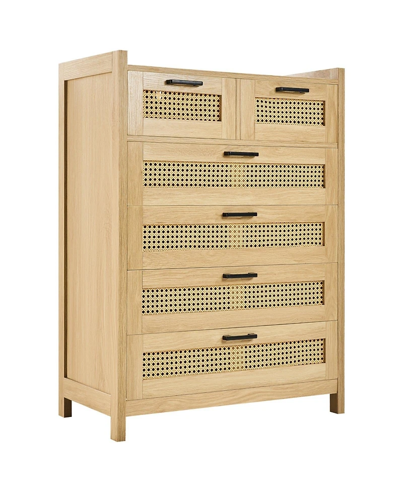 Slickblue Modern 5 Drawer Rattan Dresser for Bedroom and Hallway