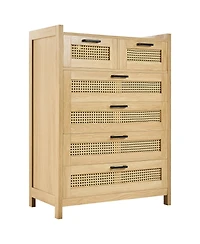 Slickblue Modern 5 Drawer Rattan Dresser for Bedroom and Hallway