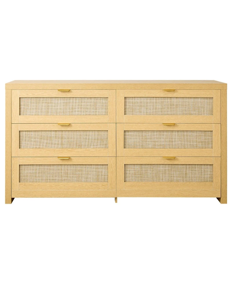 Slickblue 6 Drawer Rattan Dresser with Storage for Bedroom and Hallway