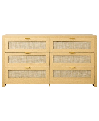 Slickblue 6 Drawer Rattan Dresser with Storage for Bedroom and Hallway