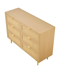 Slickblue Modern Rattan Double Dresser with 6 Drawer Storage Cabinet