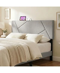 Sugift Geometric Upholstered Headboard for Full and Queen Size Bed with Charging Station