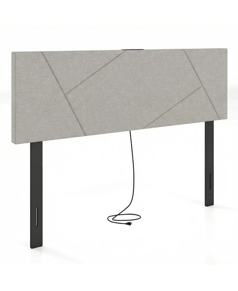 Sugift Geometric Upholstered Headboard for Full and Queen Size Bed with Charging Station