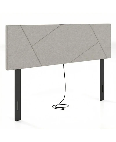 Sugift Geometric Upholstered Headboard for Full and Queen Size Bed with Charging Station