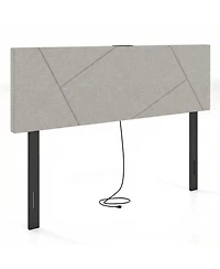 Sugift Geometric Upholstered Headboard for Full and Queen Size Bed with Charging Station