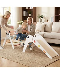 Hongge Ages 3+ Montessori Foldable 3-Piece Climbing Triangle, Slide, and Balance Bridge Set