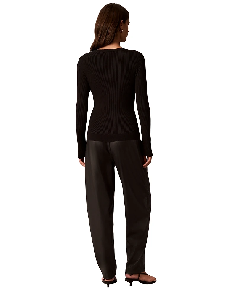 Calvin Klein Women's Faux Leather High-Rise Pleated Barrel Leg Pants