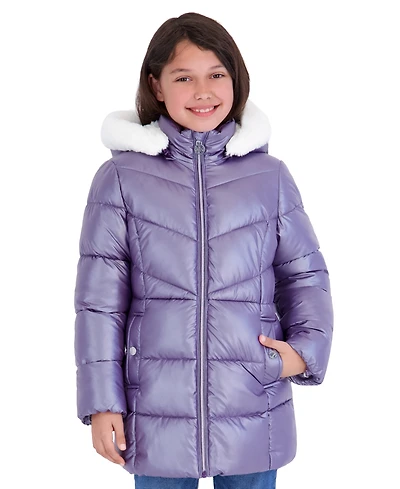 Michael Kors Big Girls' 2T-5T Pearlized Fabric Stadium Length Heavy Weight Jacket