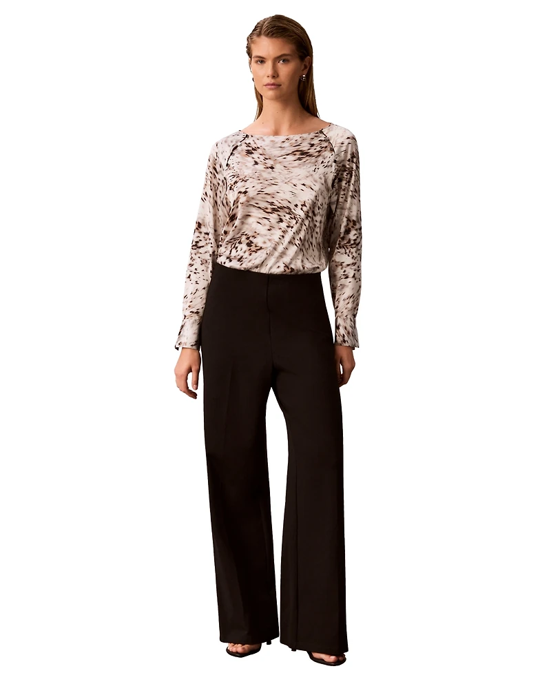 Calvin Klein Women's Boat Neck Button-Front Long-Raglan-Sleeve Blouse