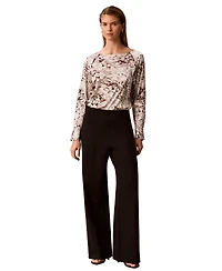 Calvin Klein Women's Boat Neck Button-Front Long-Raglan-Sleeve Blouse