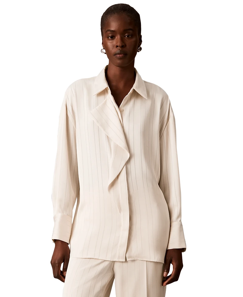 Calvin Klein Women's Satin-Stripe Long-Sleeve Blouse