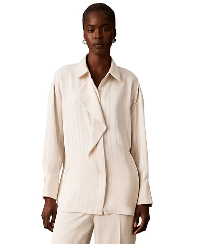 Calvin Klein Women's Satin-Stripe Long-Sleeve Blouse