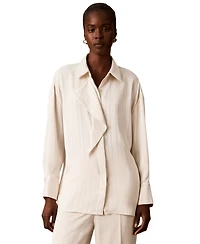Calvin Klein Women's Satin-Stripe Long-Sleeve Blouse