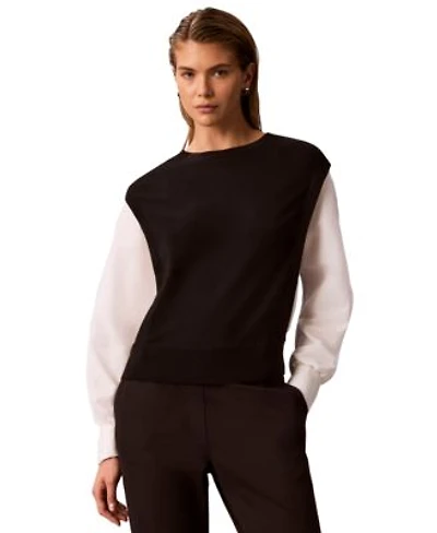 Calvin Klein Womens Crewneck Long Sleeve Colorblock Sweater