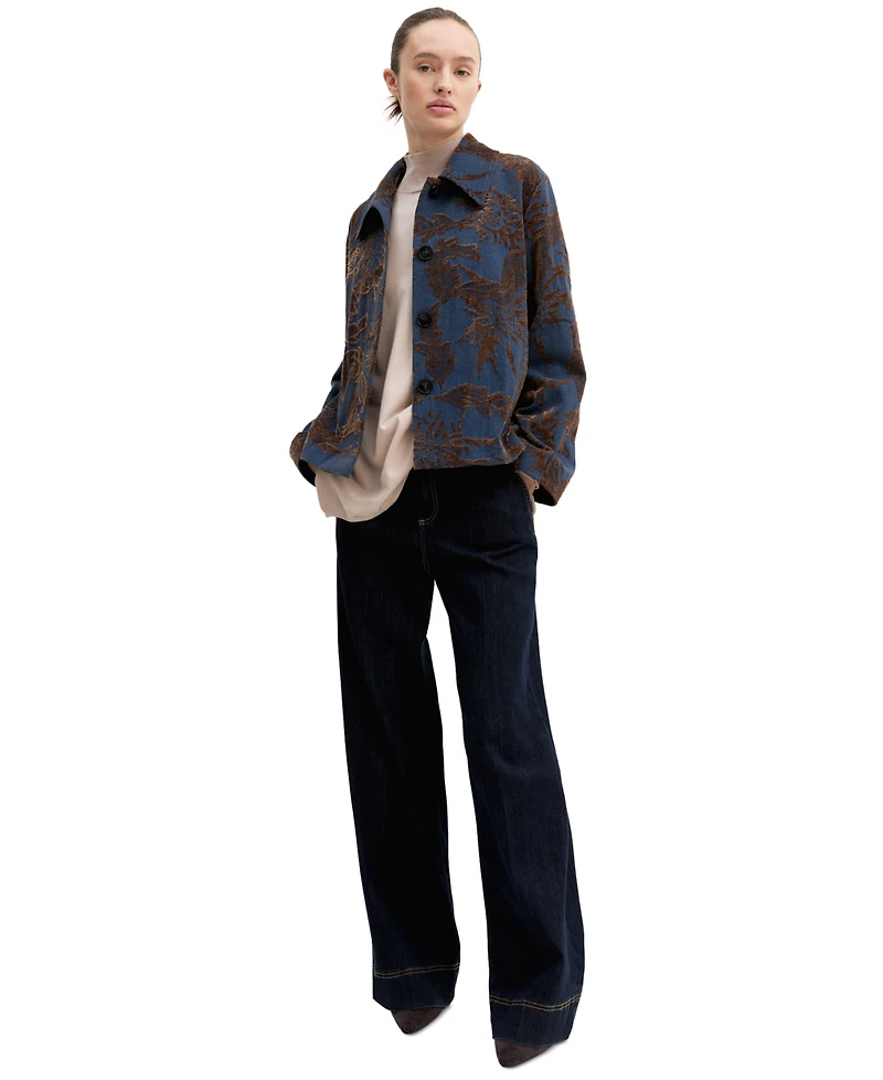 Emme Marella Women's Floral-Pattern Lined Denim Jacket