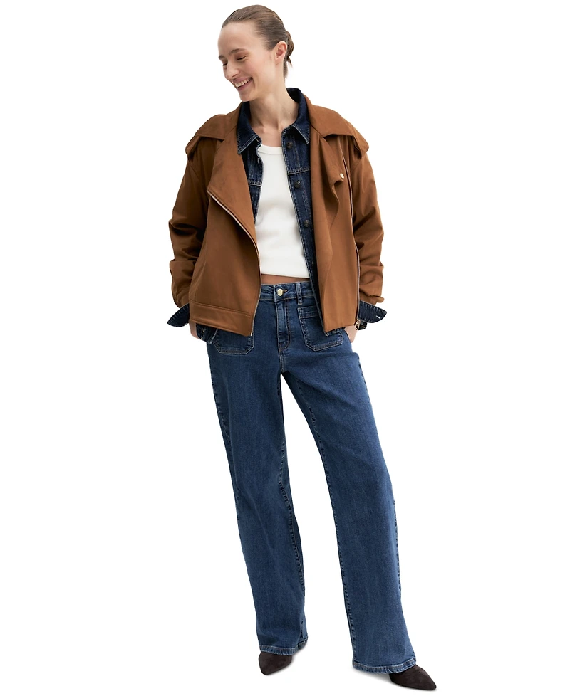 Emme Marella Women's Velvety-Finish Asymmetric-Zip Biker Jacket