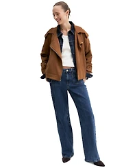 Emme Marella Women's Velvety-Finish Asymmetric-Zip Biker Jacket