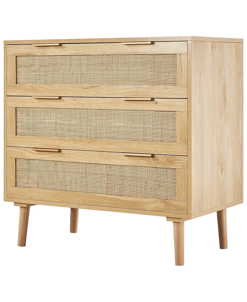Slickblue Modern Rattan Storage Dresser with 3 Drawer Organizer Design