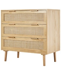 Slickblue Modern Rattan Storage Dresser with 3 Drawer Organizer Design