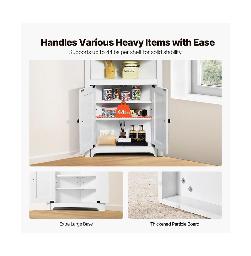 Slickblue 3 Tier Corner Kitchen Cabinet with Wooden Doors and Storage Space