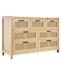 Slickblue 7 Drawer Rattan Dresser with Led Light and Storage