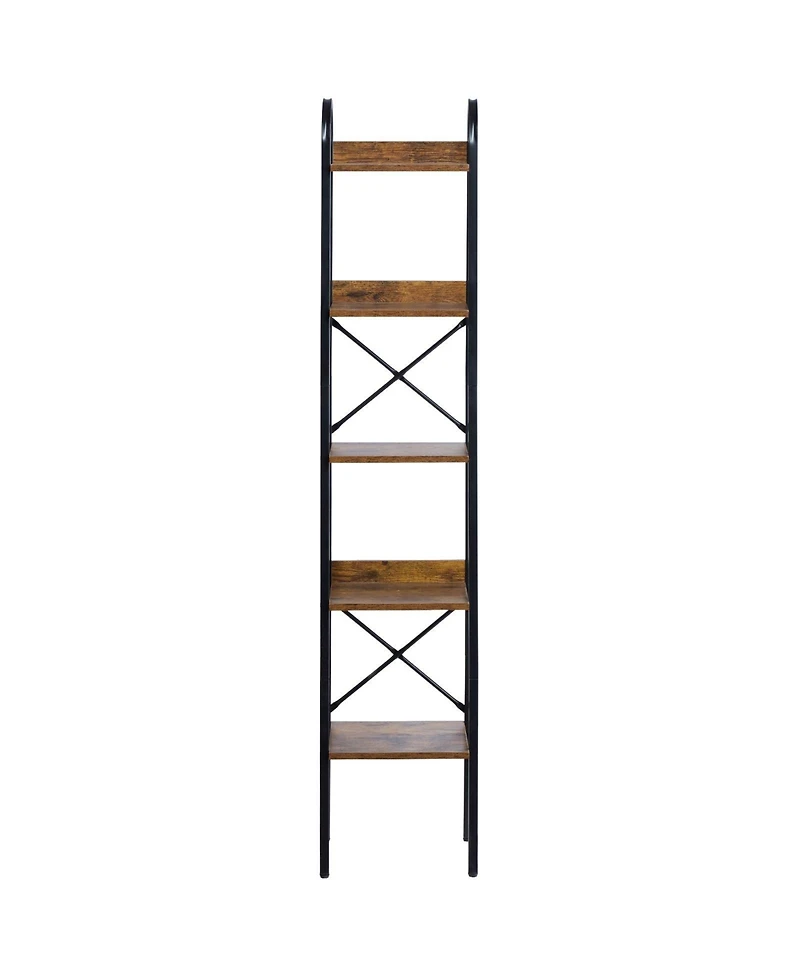 Slickblue Tall Narrow Metal Bookcase with Rustic Open Shelves