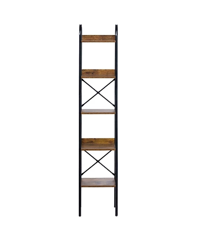 Slickblue Tall Narrow Metal Bookcase with Rustic Open Shelves