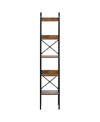 Slickblue Tall Narrow Metal Bookcase with Rustic Open Shelves