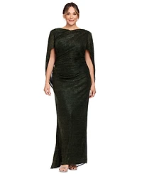 Betsy & Adam Plus Size Stretchy Glitter Metallic Gown