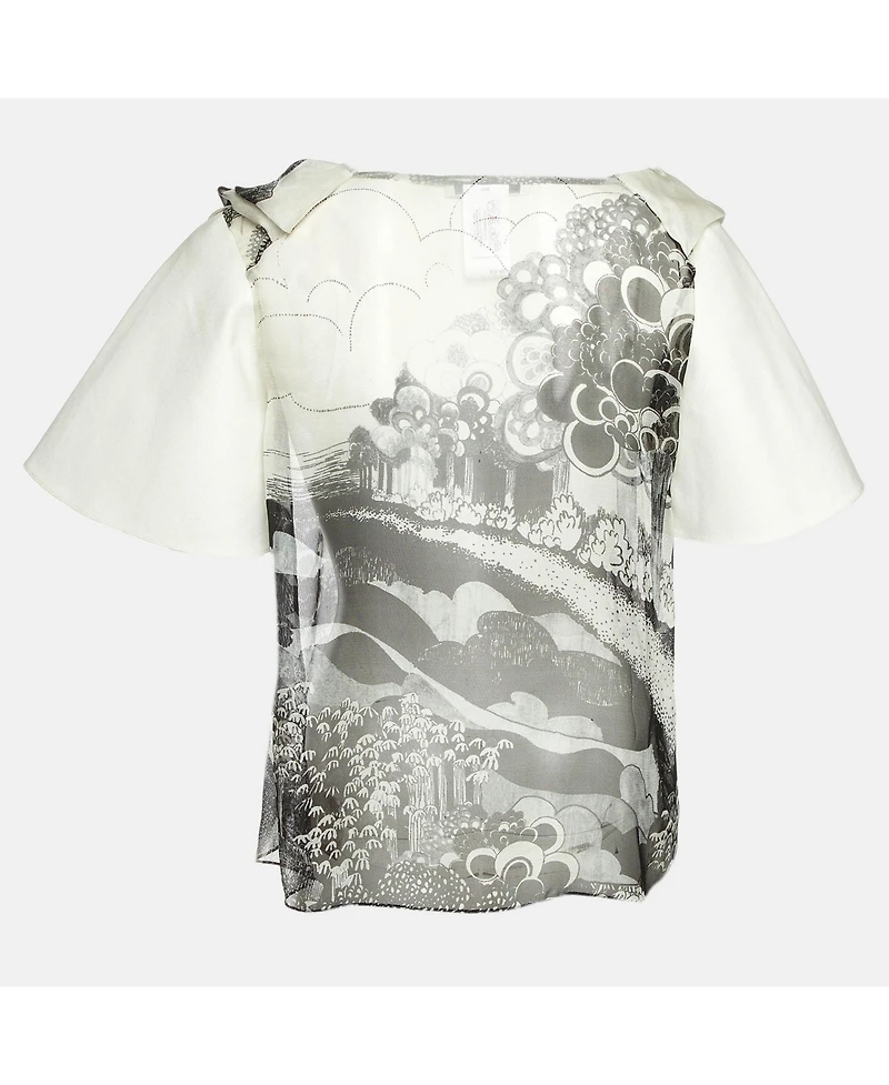 Chloe Women's Short-Sleeve Monochrome-Print Chiffon and Canvas Paneled Blouse